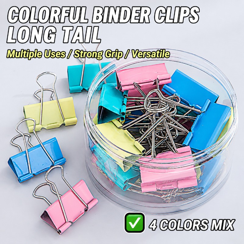 40PCS/Set Long Colorful Metal  - Binder Clip Assorted ulasan dan harga