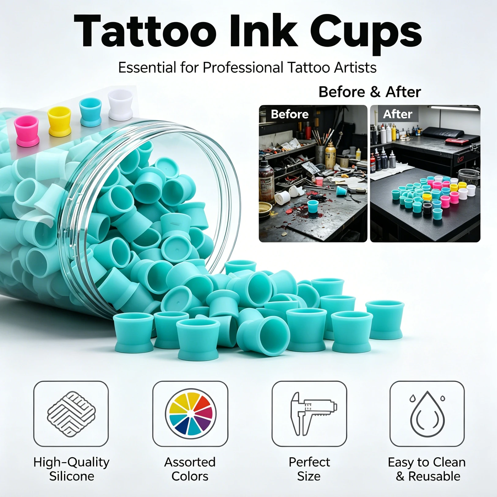 50/100/300pcs Silicone Tattoo  - Calligraphy Ink Bottle ulasan dan harga